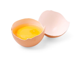 One broken chicken egg isolated on white