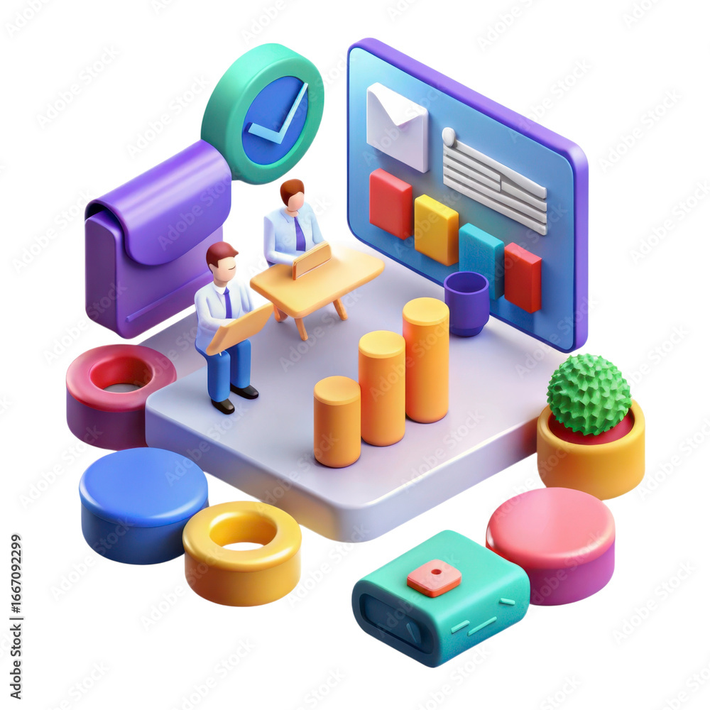 Aufkleber 3d voxel art group teaching and business meeting with data visualization elements