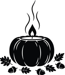 Thanksgiving gratitude cards vector art of pumpkin candle with oak leaves and acorns, a vector illustration for autumn season vector