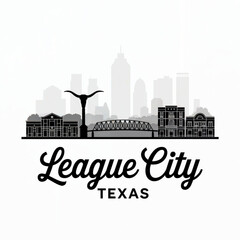 Naklejka premium League City Skyline Silhouette — Coastal Gateway of Texas Vector Illustration