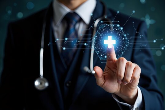 a doctor's touch on a digital health interface