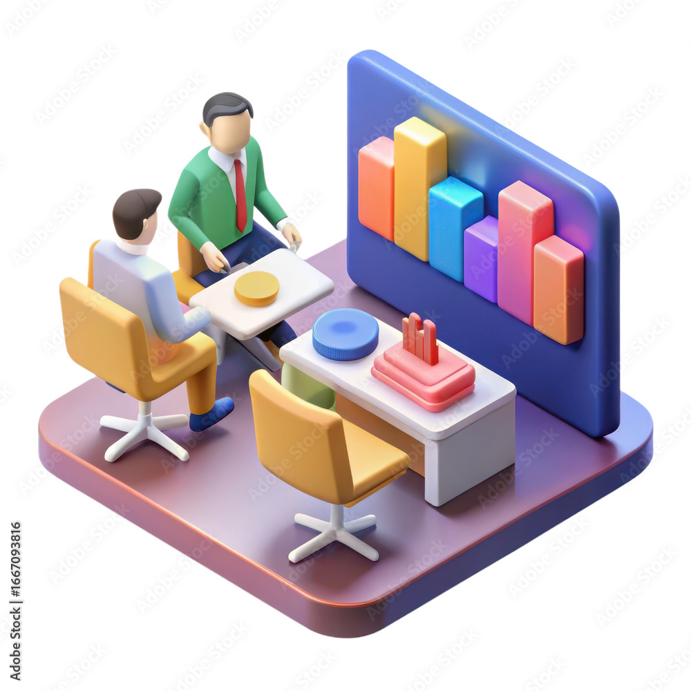 Aufkleber voxel art style 3d group teaching session with data visualization display