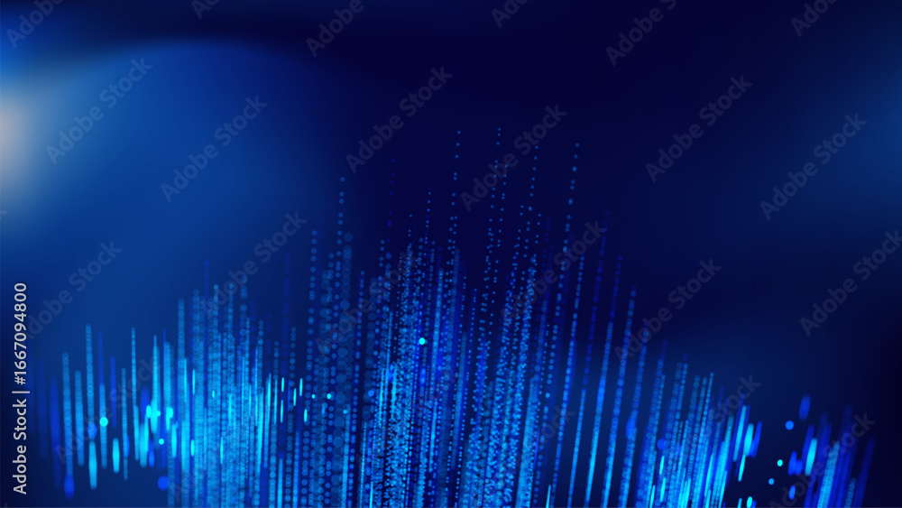 Poster blue abstract background with moving light particles. modern digital technology for data visualizati