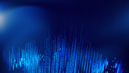 Blue abstract background with moving light particles. Modern digital technology for data visualization and big data concept.