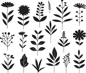 Black Minimalist Flower Silhouettes Icons