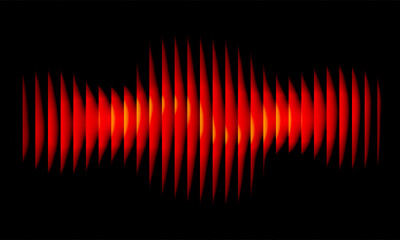 Vibrant red sound waveform on a black background