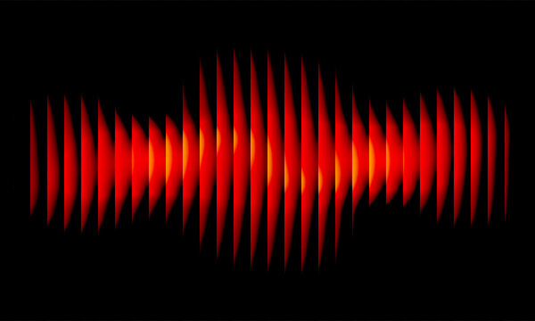 Vibrant red sound waveform on a black background