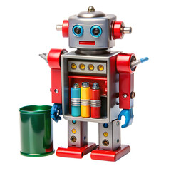 Toy Robot with Open Battery Compartment Isolated on White