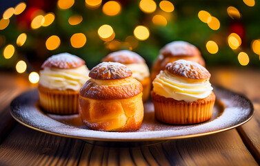 Christmas Cream Cupcakes with Festive Lights