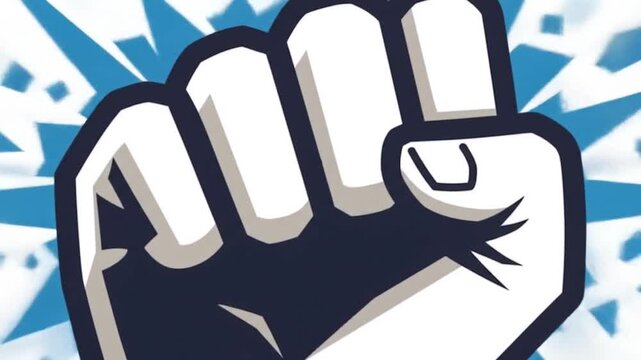 Bold fist symbolizing strength and unity on blue backdrop