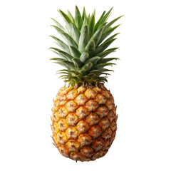 Fototapeta premium A ripe golden pineapple with green spiky crown displayed against a transparent background