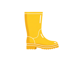 A bright yellow rubber boot, outlined in white, is presented against a solid black background.