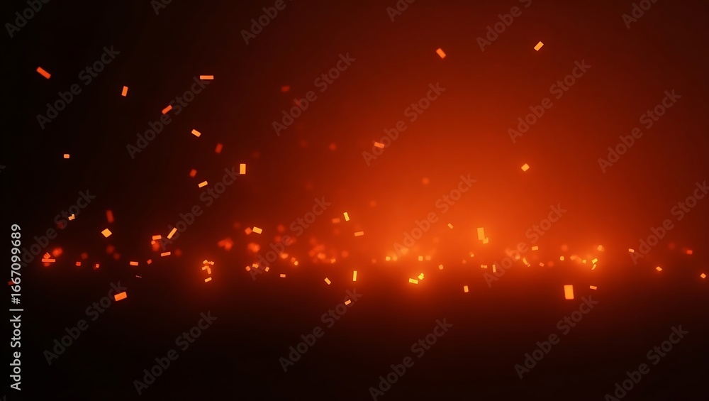 Poster abstract glowing particles on a dark red background. a festive and magical light explosion with spar