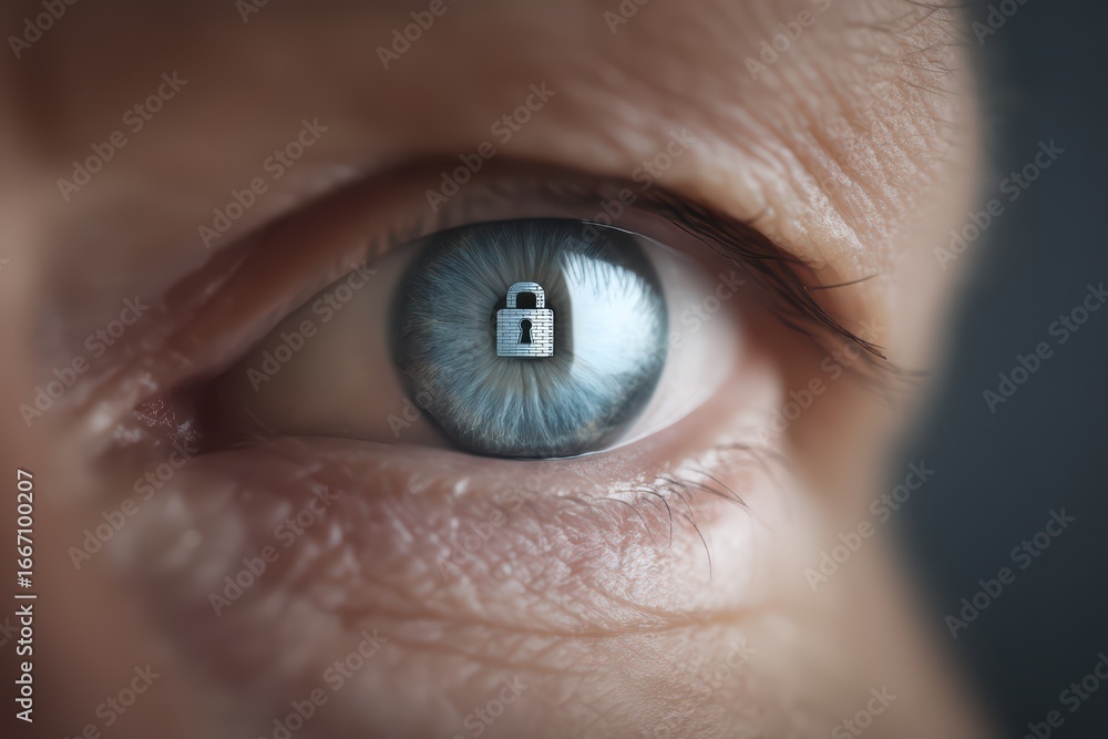 Aufkleber close-up of an eye with a digital lock symbolizing security and privacy in the digital age