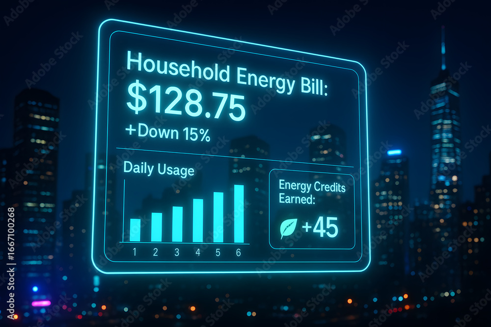 Poster lower your energy bill and earn credits with smart usage tracking in the city, save money and help t
