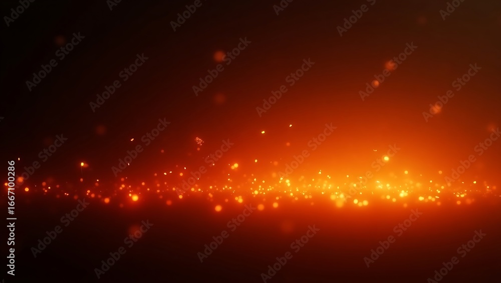 Poster abstract glowing particles on a dark red background. a festive and magical light explosion with spar