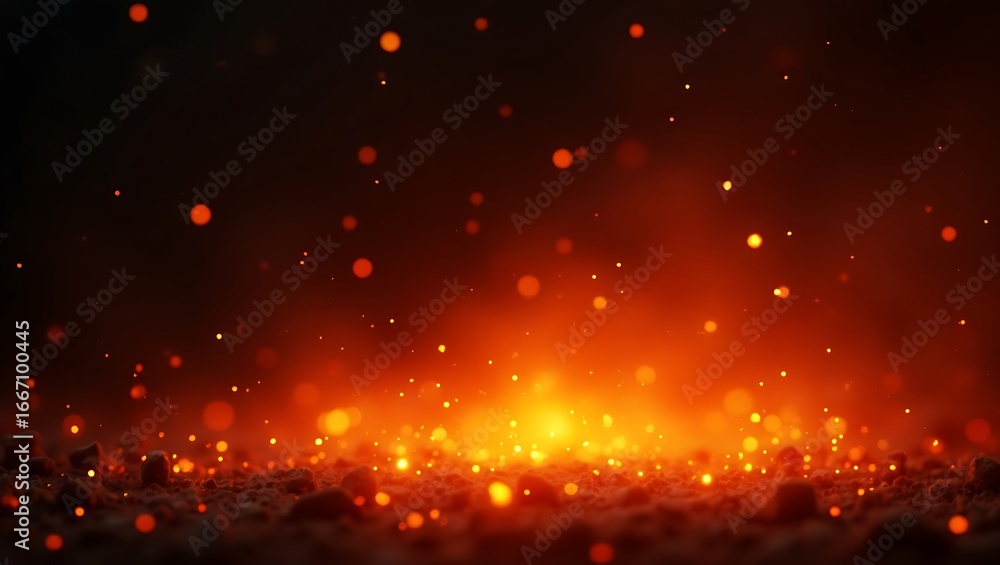 Poster abstract glowing particles on a dark red background. a festive and magical light explosion with spar
