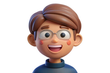Cartoon character of a smiling boy with glasses isolated on transparent background