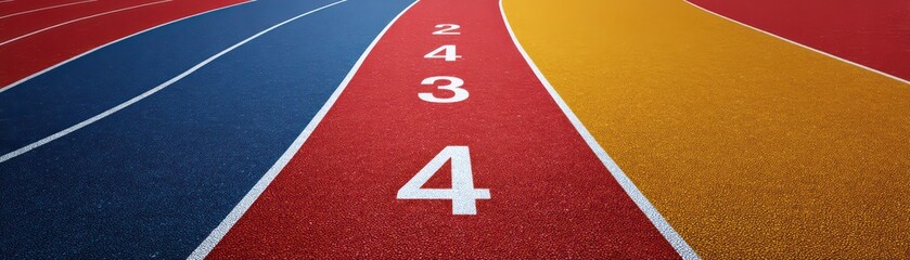 Colorful Track Lanes with Numbers for Running and Athletic Events on a Bright Surface