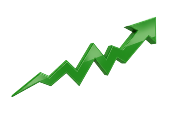 Green arrow going up, representing business growth and success. isolated on transparent background
