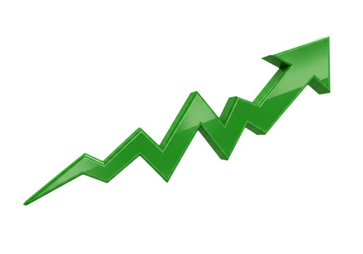 Green arrow going up, representing business growth and success. isolated on transparent background