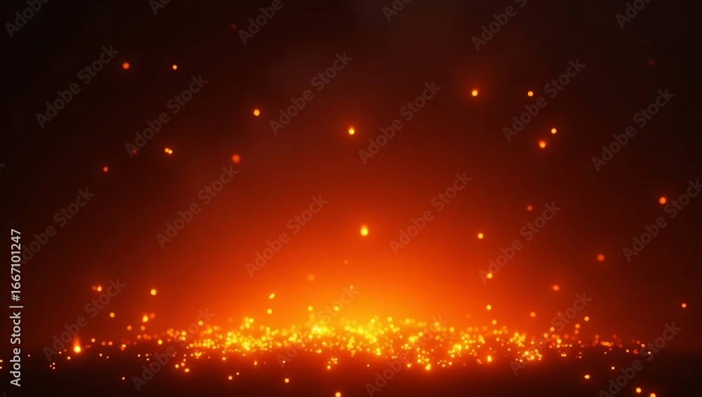 Poster abstract glowing particles on a dark red background. a festive and magical light explosion with spar