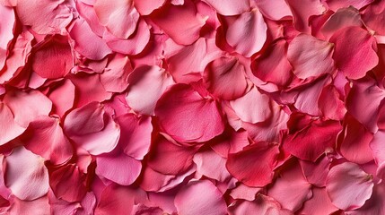Abstract background made of overlapping pink rose petals, soft lighting, top view composition