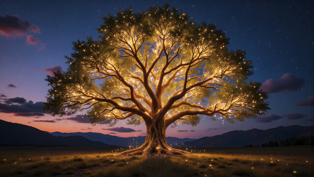 Der leuchtende Lebensbaum bei Sonnenuntergang &ndash; Magie der Natur in der D&auml;mmerung