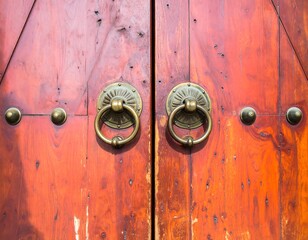 Ornate wooden doors with antique brass handles