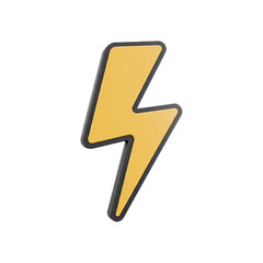 Isolated 3D rendering of a yellow lightning bolt  isolated on transparent background
