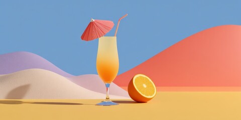Tropical Cocktail with Orange Slice and Umbrella