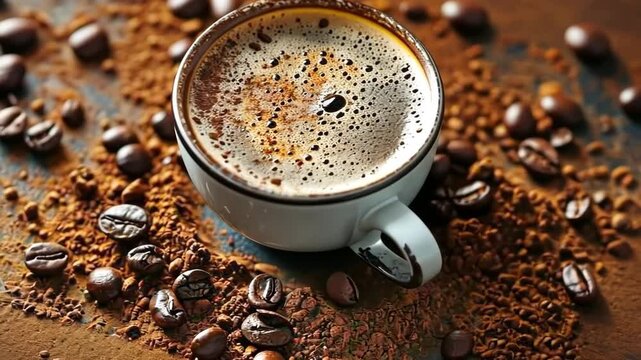 coffee beans and a cup of coffee. Selective focus. nature.