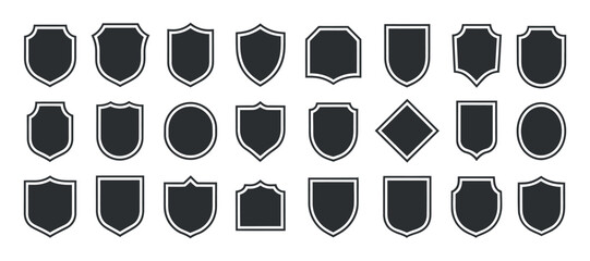 Collection of Silver Shield Shapes for Heraldic Emblems and Security Badges on Transparent Background Vector