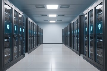 Modern Server Room with High-Tech Servers Reflecting Advanced Data Storage Technology