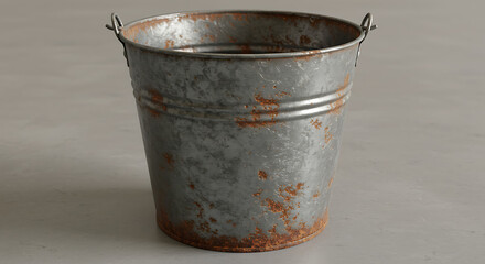 Rustic Metal Bucket on a Concrete Floor, Minimalist Design