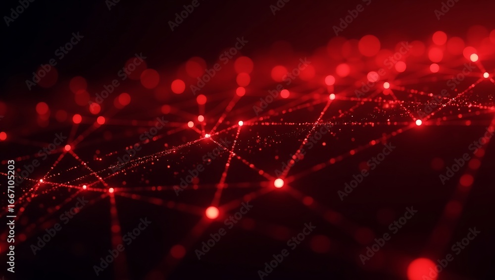 Aufkleber abstract technology network background. a futuristic digital plexus of interconnected glowing red do