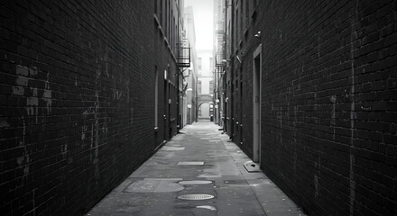 Desaturated Urban Alley with Weathered Brick Walls