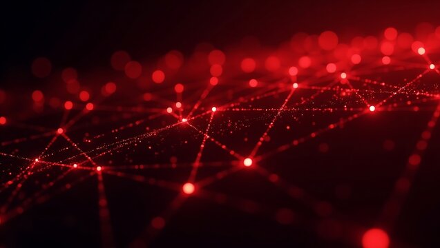 Abstract technology network background. A futuristic digital plexus of interconnected glowing red dots and lines. Generative Ai.
