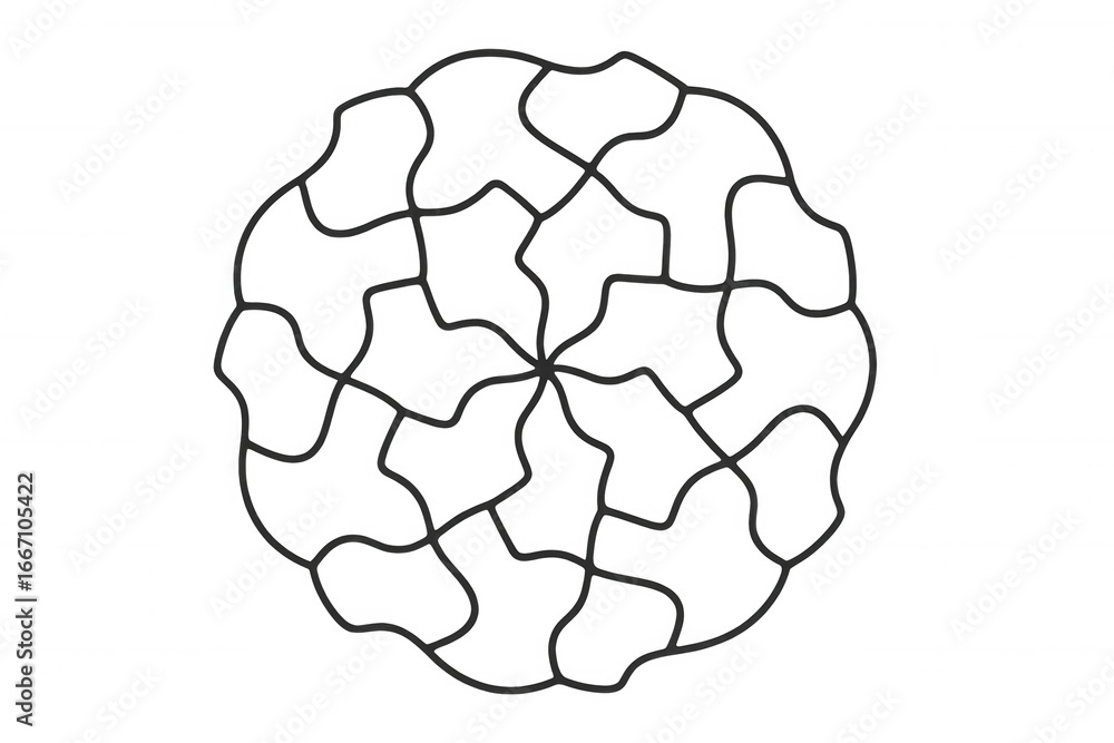 Poster circular design with intricate lines creating a flower-like pattern, isolated on a transparent backg