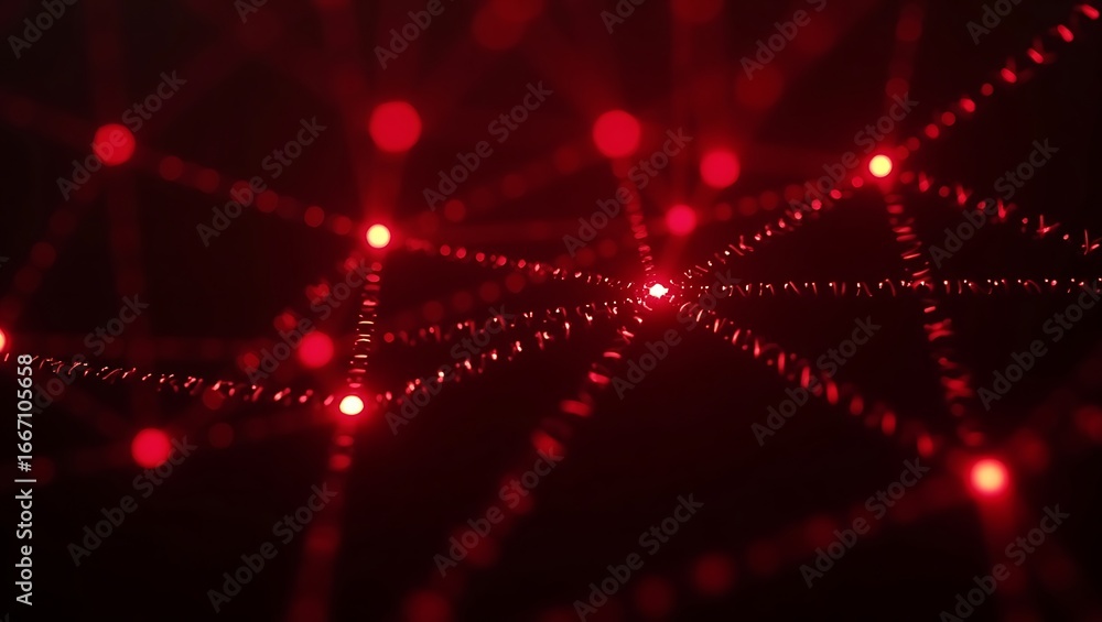 Poster abstract technology network background. a futuristic digital plexus of interconnected glowing red do
