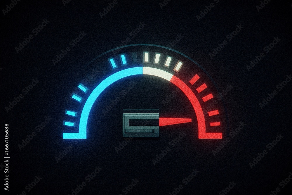 Poster speedometer displaying measurement in red and blue with a clear indicator