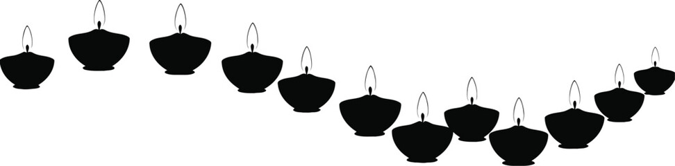 Diwali preparation vector art of diwali oil lamps in a wavy row, , creating a festive and decorative pattern for the occasion vector