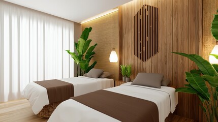 Modern Cozy Bedroom with Natural Elements and Bright Light in Contemporary Design Style