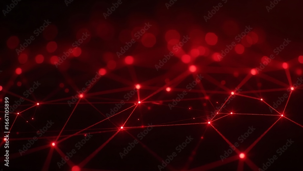 Poster abstract technology network background. a futuristic digital plexus of interconnected glowing red do