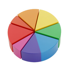 Fototapeta premium Colorful 3d pie chart divided into segments isolated on transparent background
