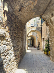 Chios Island, Greece. Narrow medieval alley in Mesta Village
