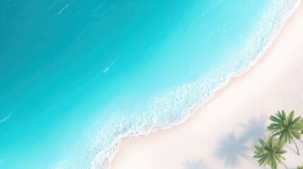 Tranquil Beach with Clear Turquoise Water and Palm Trees in Bright Tropical Paradise