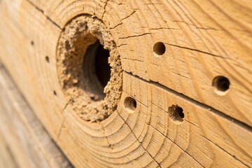 Wood Texture with Single Woodworm Hole