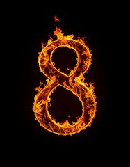 Fiery Number Eight Design Against Black Background.