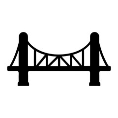 Minimalist black silhouette of a suspension bridge with towers and cables